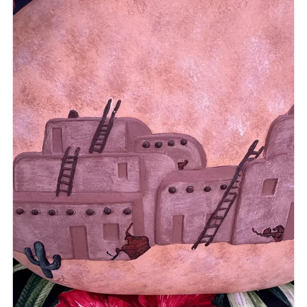 Vintage Ceramic Mexico Adobe House Cactus Pillow Vase Decor